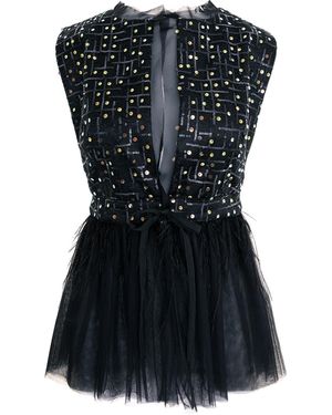 concept A trois Short Sequins Vest With Tulle And Feathers - Black