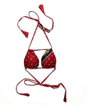 O Niki Fire Triangle Printed Bikini Top - Red