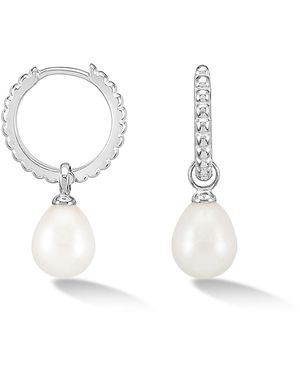 Dower & Hall Oval Luna Pearl Charm Hoops - White