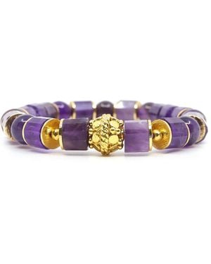 Shar Oke Amethyst & Bali Beaded Bracelet - Blue