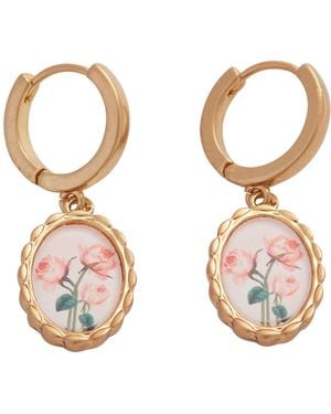 Fable England Framed Roses Huggies Earrings - Metallic