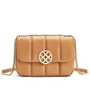 Orange Cube Square Stitch Flap Bag - Natural