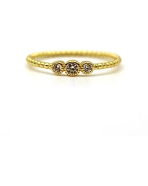 VicStoneNYC Fine Jewelry Antique Bezel Set Three Diamond Ring - Yellow