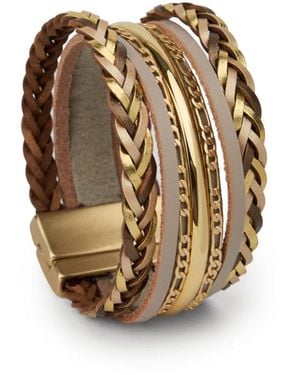 Saachi Rustic Chain Leather Bracelet - Metallic