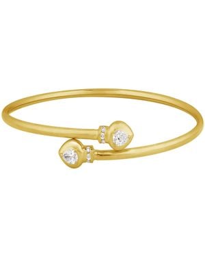Artisan 14K Pear Diamond Open Cuff Bangle Bracelet - Metallic