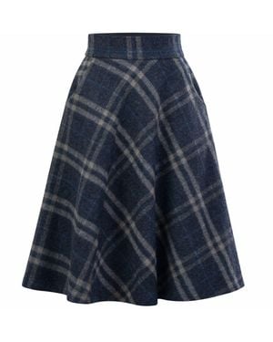 Nikka Place Wool Midi Tartan Skirt With High Waist & Pockets - Blue