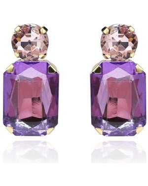 Michael Nash Jewelry Adelle Light Amethyst Crystal Ocatgon And Light Rose Round Stone Drop Earrings - Purple