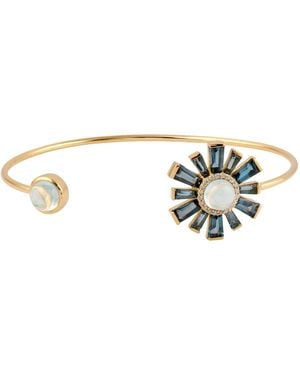 Artisan 18k Yellow Gold Blue Topaz Aquamarine Diamond Cuff Bangle Handmade Jewellery - White
