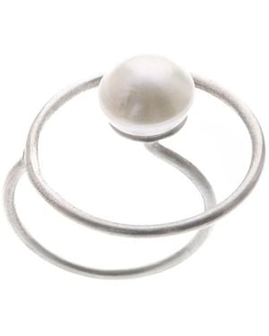 Silver Moon Pearl Sterling Ring – Orbit - Metallic