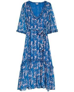 Niza Long Wrap Dress With Long Sleeves And Belt - Blue