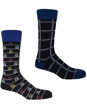 Peper Harow - Made in England Check & Christmas Tree Socks Bundle - Blue