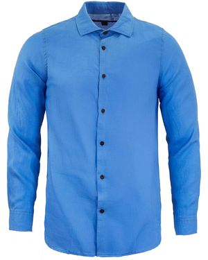 lords of harlech Lionel Linen Button Down Shirt - Blue