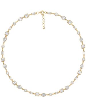 LINYA JEWELLERY Geometric Row Stone & Plated Necklace - Metallic