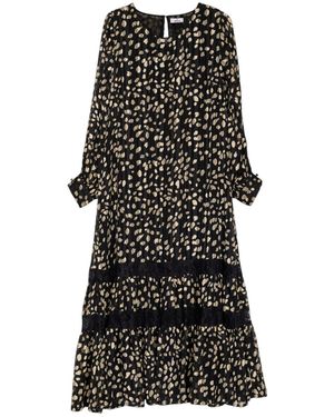 Niza Long Dress With Polka Dots - Black
