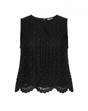 Tantra Spain Sl Lace Top With Circle Detailing And A Round Neckline - Black