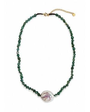 Carolina Benoit L'Écume Necklace – Baroque Pearl & Stone - Metallic