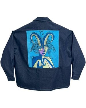 Zasta Studio Zodiac Capricorn Denim Embroidered Coat Jacket - Blue