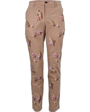 lords of harlech Charles Flower Embroidery Pant - Natural