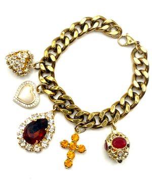 Achala Handcrafted Elegant Cuban Chain Charm Bracelet - Metallic
