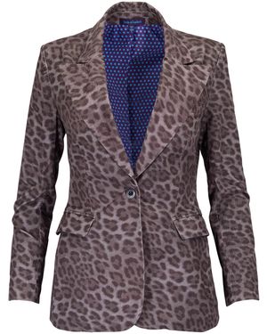 lords of harlech Jolene Leopard Brownie Velvet Tailored Jacket - Blue