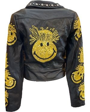 Any Old Iron Mind Blown Smiley Leather Moto - Multicolor