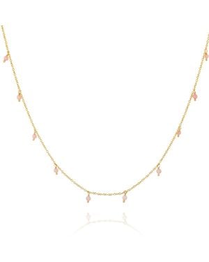 Coco & Kinney October Birthstone Necklace- Pink Opal - Metallic