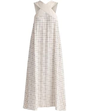 Paisie Neutrals Cross Strap Halterneck Maxi Dress - White