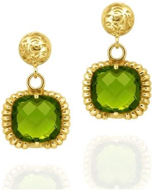 Unaloe Plated Crystal Drop Earrings With Ornamental Engraved Design Jewelry For - Green