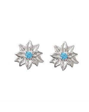Harfi December Birthstone Holly Birthflower Sterling Stud Earrings - Blue