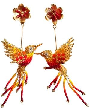 Iliana Arrazola Hummingbird Earring, And - Orange