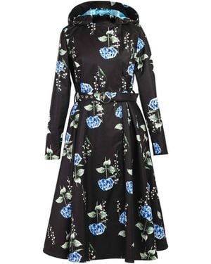 RainSisters Floral Trench Coat: Flower Moon - Black