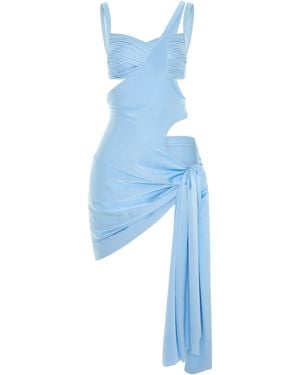Maison sél Fringe Detailed Mini Dress - Blue