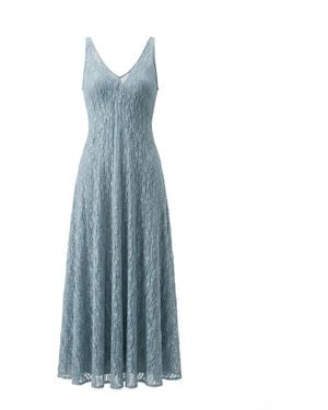 Belsize25 Trumpet Dress Flared Sleeveless Sheer Lace Knit Dress - Blue