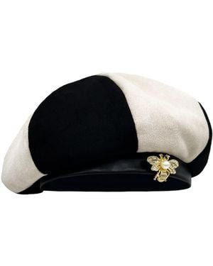 Lara Ari Two-Tone Suede & Faux Leather Beret – Ivory - Black