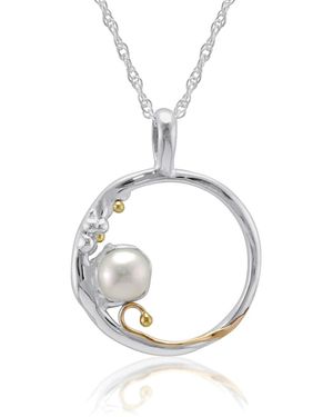 Isla Silver Oval Freshwater Pearl Pendant - Metallic