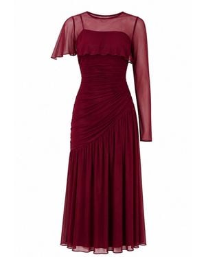 Celestine & Mae Rosaline Sheer Cape Midi Dress - Red