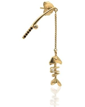 Frenvyrn Mars 18K Vermeil Fishin' Fish Bone Dangle Earring Single For Right Ear - Metallic