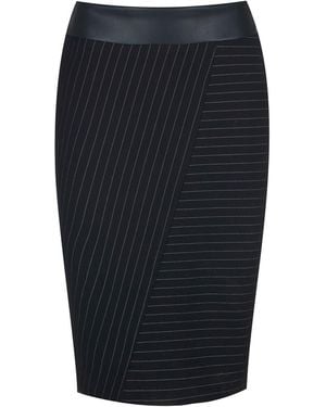 Conquista Striped Punto Di Roma Midi Skirt - Black