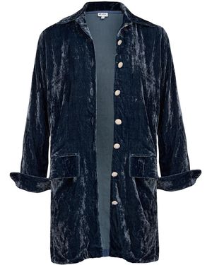 At Last Velvet Relaxed Fit Shirt Jacket - Blue