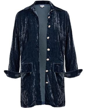 At Last Velvet Relaxed Fit Shirt Jacket - Blue