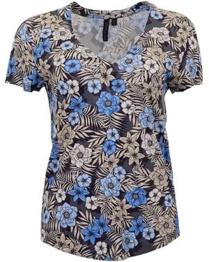 lords of harlech Victoria Tropical Mix V-Neck Printed Top - Blue