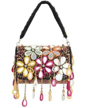 Pode Michele Multicolour Beaded Floral Statement Shoulder Purse - White