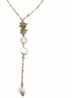 Rachel Nathan Floral Centerpiece & Pearl Y-Necklace - Metallic