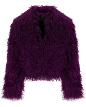 Black Cake Rockstar Luxe Velvet Wine Mongolian Fur Jacket - Purple