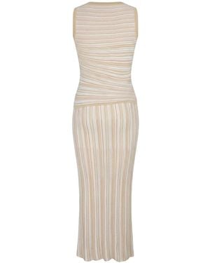 Modenaire Striped Ribbed Knit Set With Fitted Tank And Midi Skirt - Natural