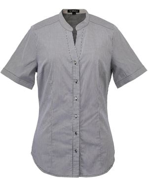 Smart and Joy Fitted V-Neck Short Sleeves Cotton Shirt - Gray