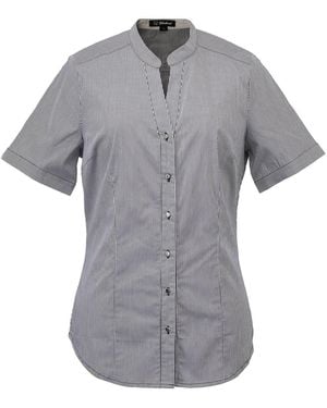 Smart and Joy Fitted V-Neck Short Sleeves Cotton Shirt - Grey