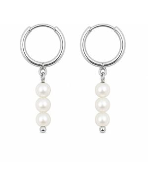 Pearl Code Mini Pearl Hoop Earrings – - White