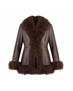 Yumi' Faux Leather Coat With Faux Fur Trims - Brown