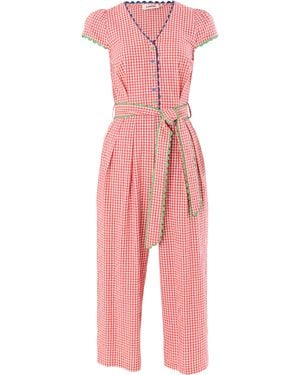 Louche Marleen Gingham Ric Rac Trim Cropped Jumpsuit - Pink
